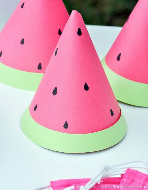 Watermelon themed DIY birthday party hats