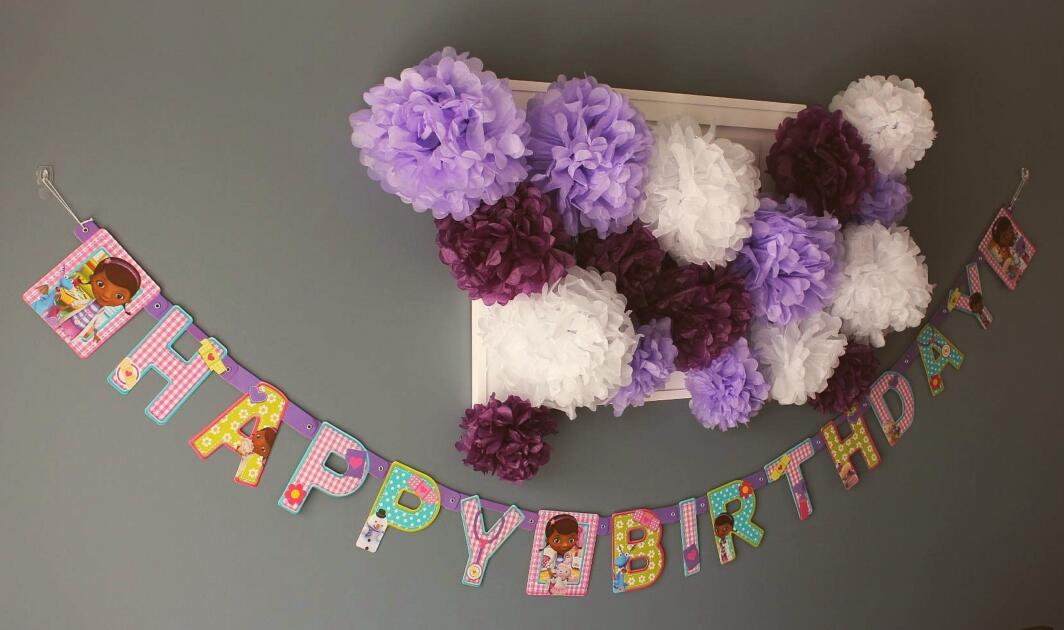 birthday decoration with pom pom flower balls