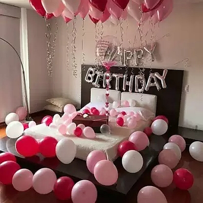 happy birthday silver foil red white pink balloons