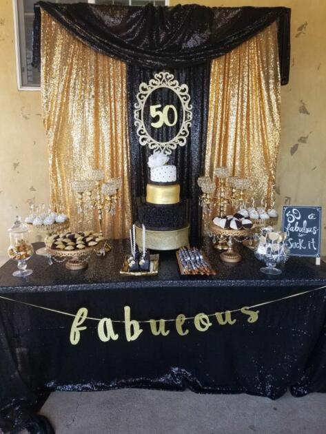 black gold 50th bday decor