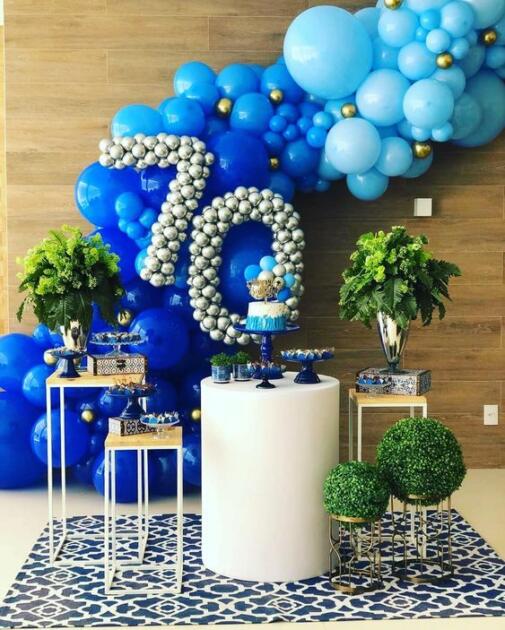 blue 70th bday decor