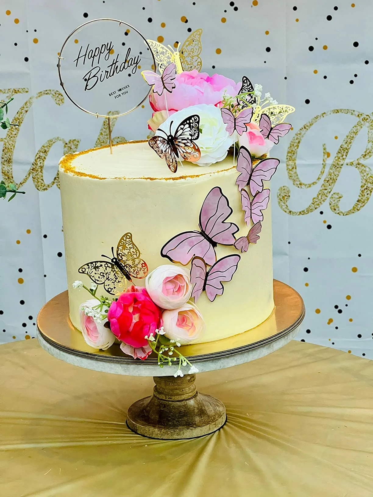 cake decor birthday butterflies gold jpg