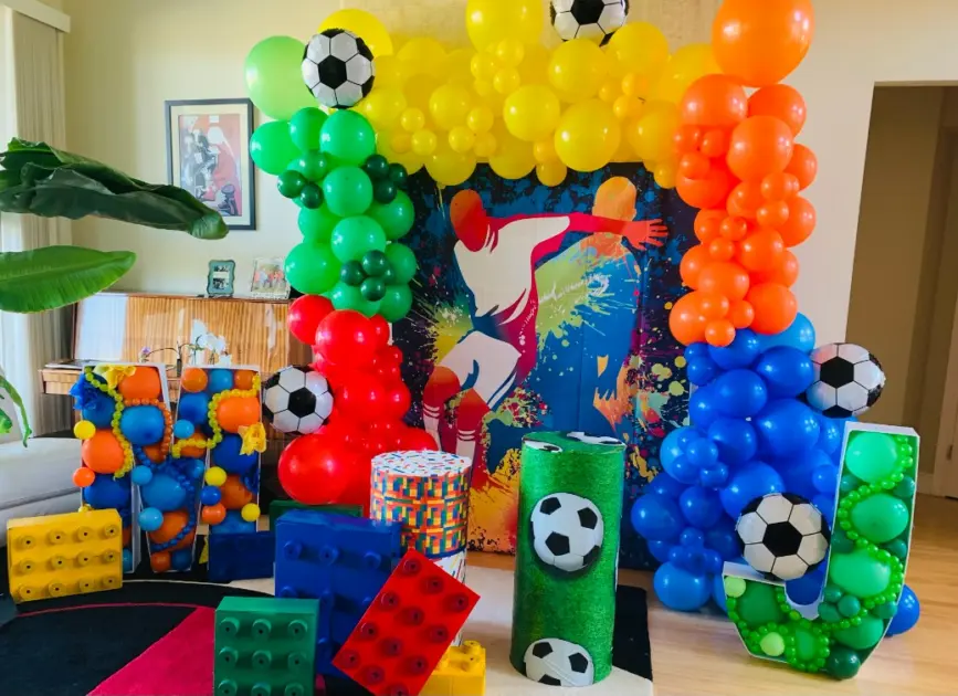 party balloons soccer theme colorful