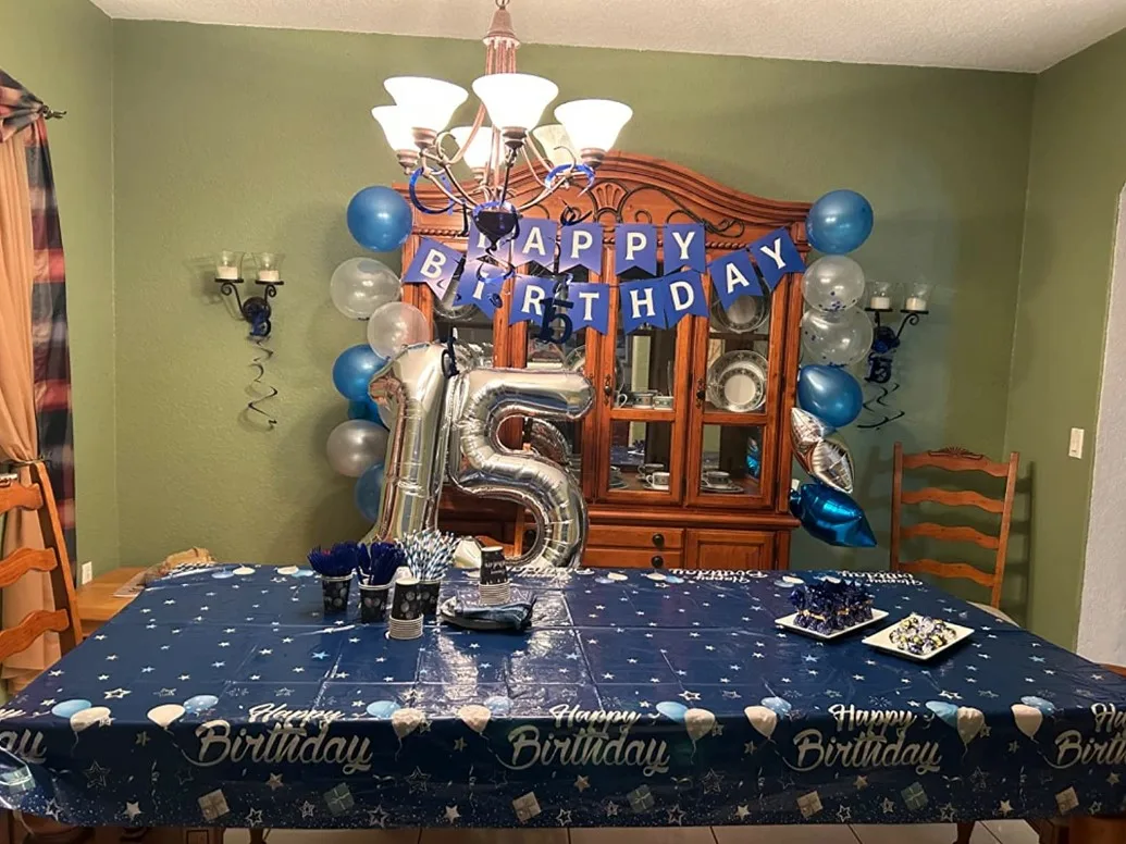 15th Bday Decor Blue Theme Dining Table