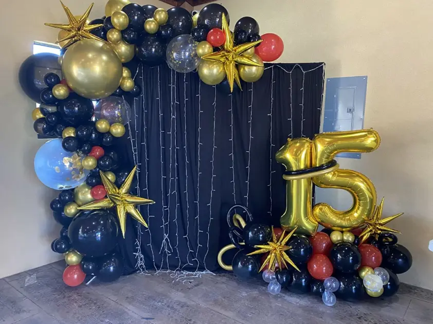 15th Bday Decor Black And Gold Curtain Backdrop