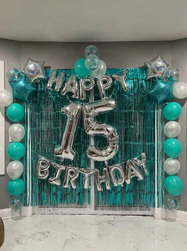 15th Bday Decor Teal Wall Photo Backdrop