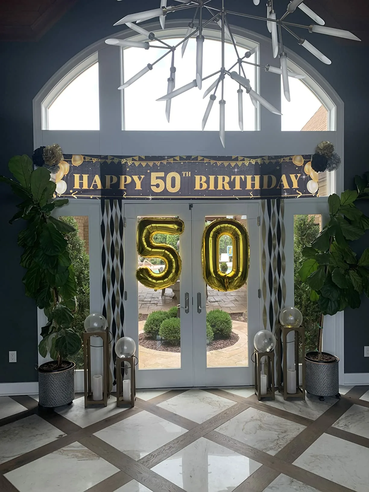 Black 50th Door Happy Birthday Banner