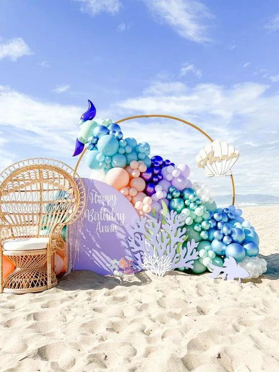 Beach Ball Arch Beach Themed Birthday Round Arch Stand With Metallic Balloons And Chair