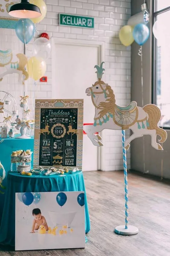 Horse Birthday Party Carousel Themed Blue Color Way