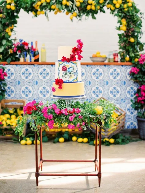 Mamma Mia Birthday Party Cake Table With Themed Bar At The Back
