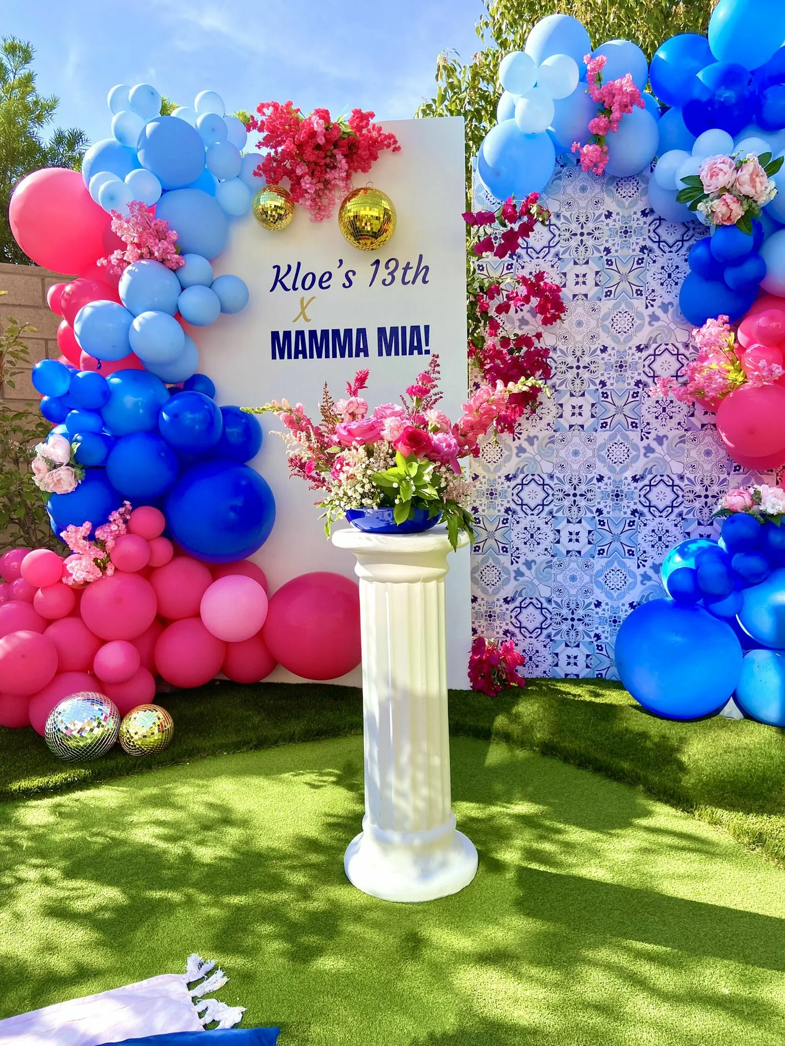 Mamma Mia Birthday Party Outdoor Photo Backdrop With Ballon Arches