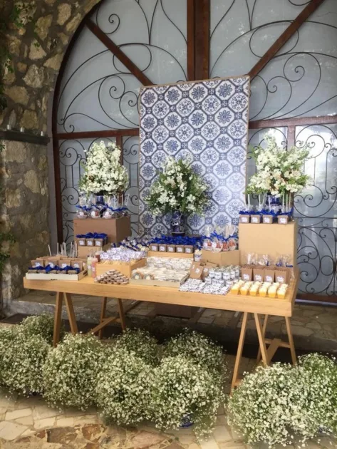 Mamma Mia Birthday Party Wood Table With Greek Style Backdrop Dessert Stand