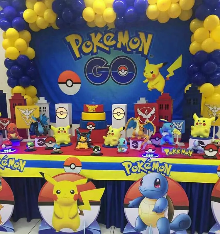 Pokemon Birthday Decorations Desserts And Cake Table With Pokemon Cut Outs Standee