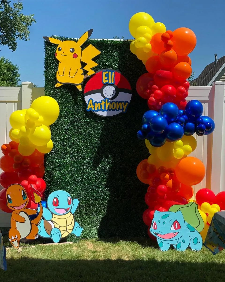 Pokemon Birthday Decorations Pokemon Characters Cutouts On Green Grass Backdrop