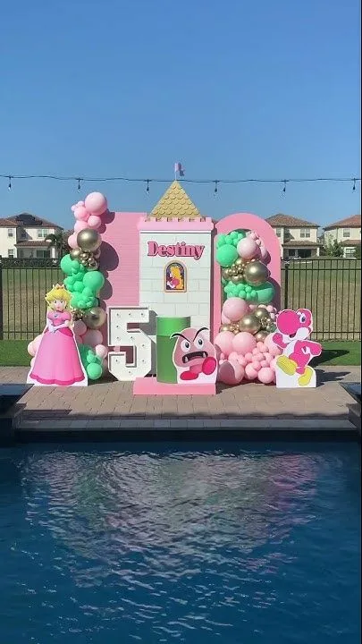 Princess Peach Birthday Party Pool Side Photo Backdrop