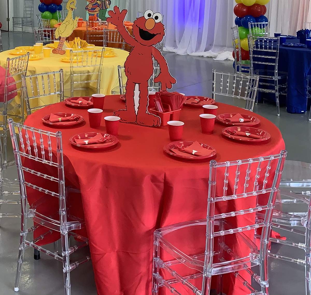 Sesame Street Birthday Party Round Tables With Cut Out Sesame Street Characters