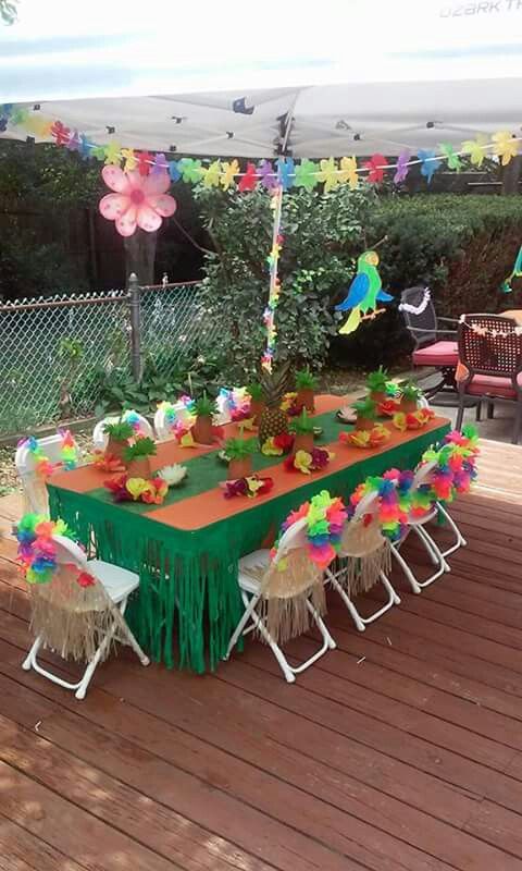 Hawaiian Birthday Party Ideas Green Fringe Table Cover