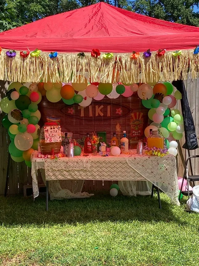 Hawaiian Birthday Party Ideas Outdoor Tent Tiki Bar Table