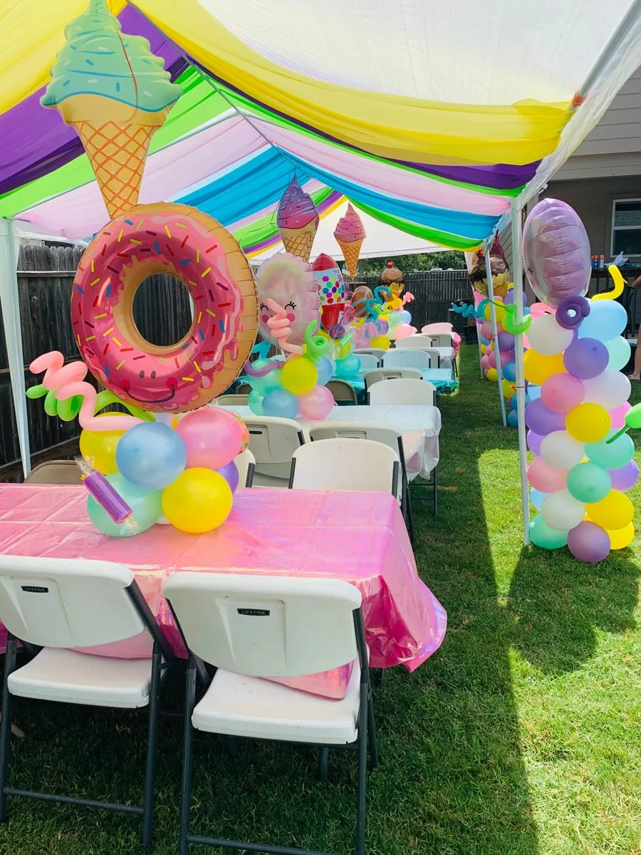 Ice Cream Birthday Decorations Hanging Balloons Cones Sweets Theme Table Setting