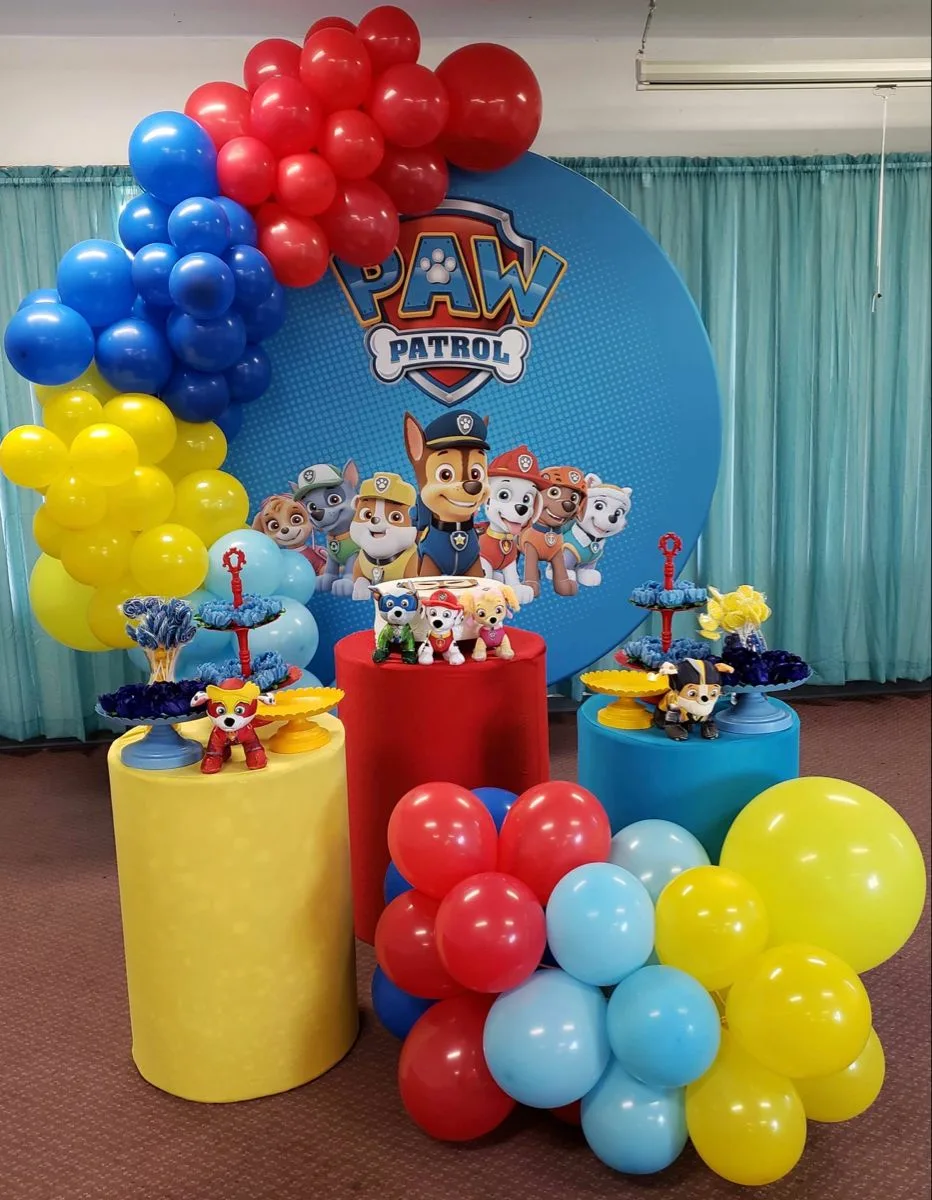 Paw Patrol Birthday Decorations Indoor Backdrop Toys On Riser And Balloons