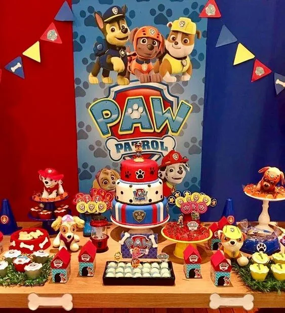 Paw Patrol Birthday Decorations Wood Table Dessert And Cake Design