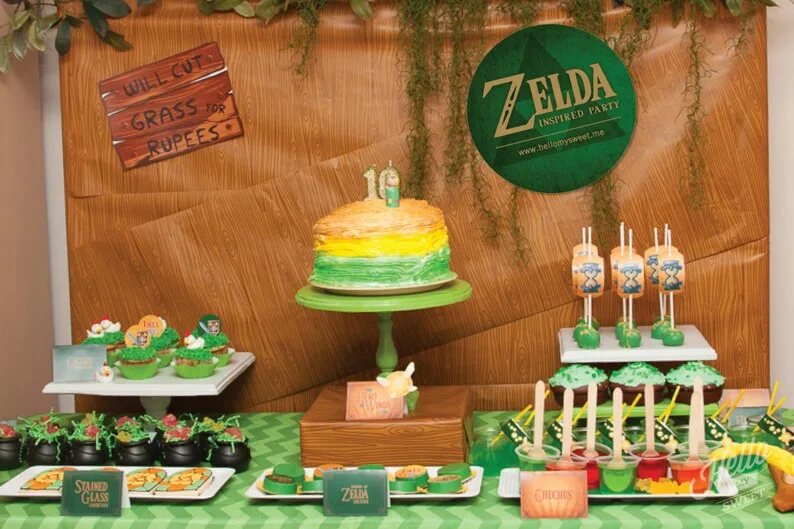 Zelda Birthday Decorations Zelda Inspired Party Table Cakes And Dessert