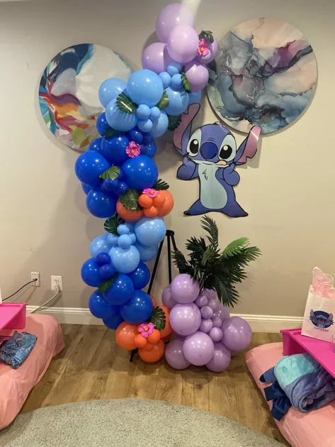 Blue Decor Stitch Balloon Arch Grey Wall Lilo Stitch Birthday Party