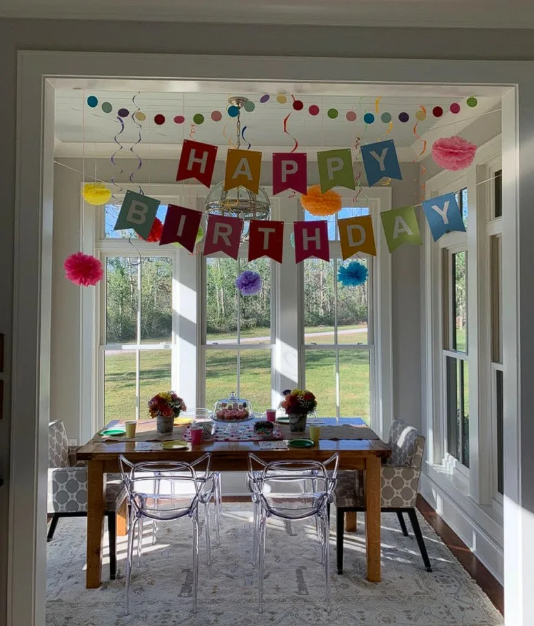 Modern Birthdays Indoor Hanging Greeting Banners With Cleear Acrylic Chairs