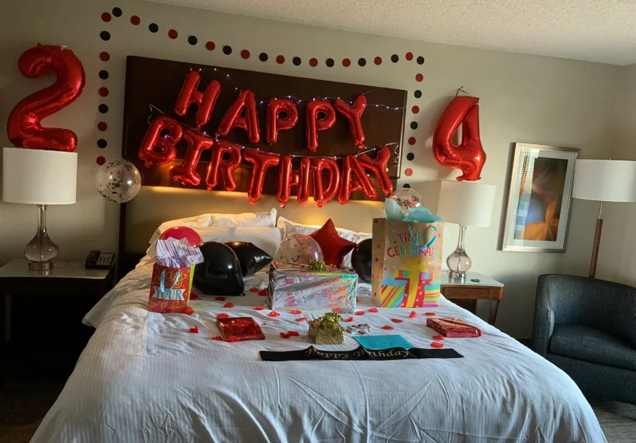 24th Birthday Party Red Number Balloon In Bedroom Decoration
