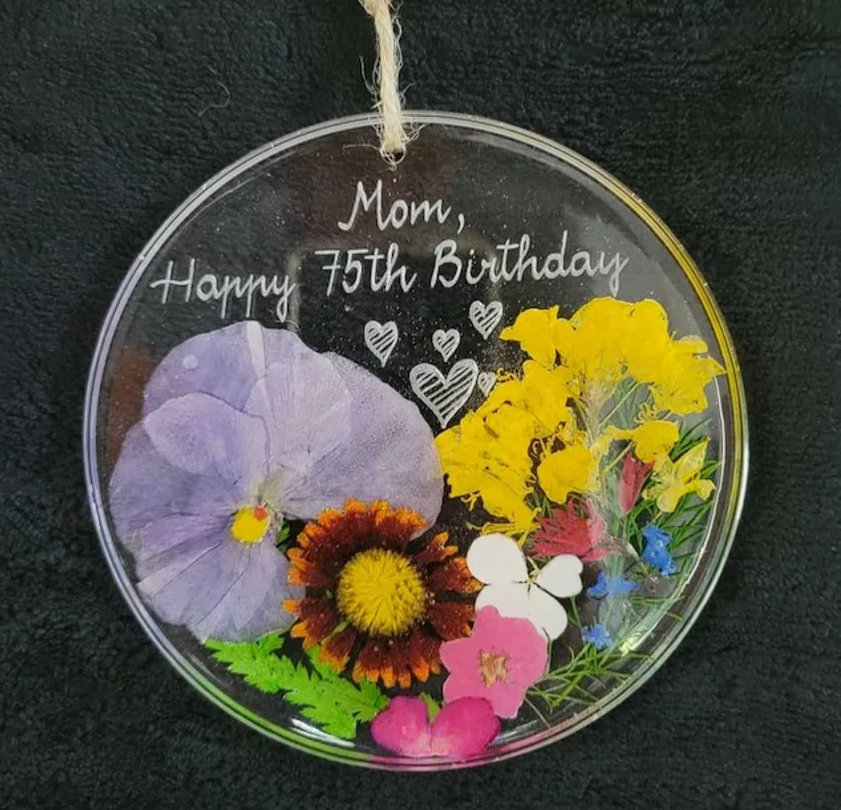 Birthday Gift For Grandma Floral Glass Pendant