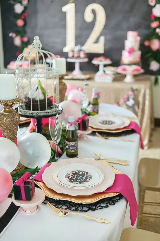 12th Birthday Party Ideas Elegant Table Setting With Bird Cage Style Cupcake Holder