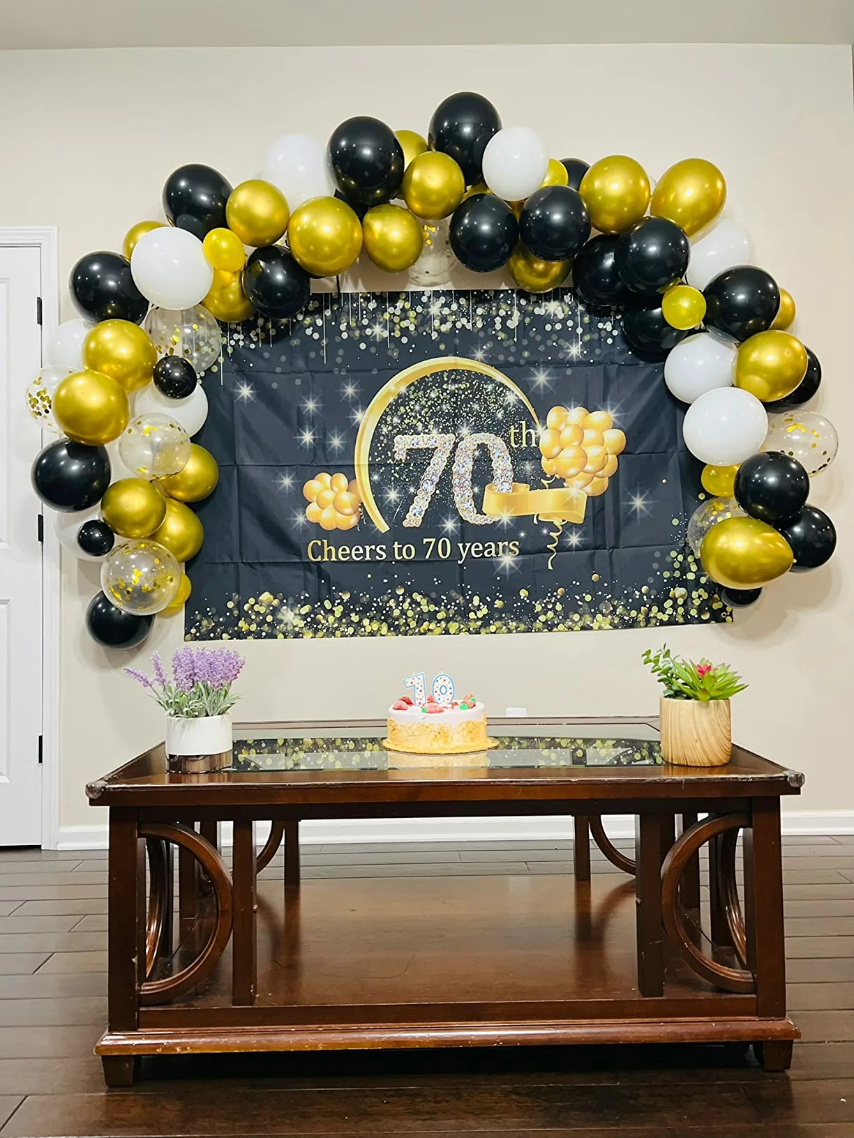Black Gold Banner Metallic Balloons 70th Birthday Decoration
