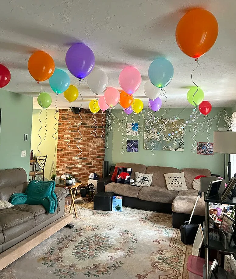 Led Balloons Floating In Living Room Party Setting